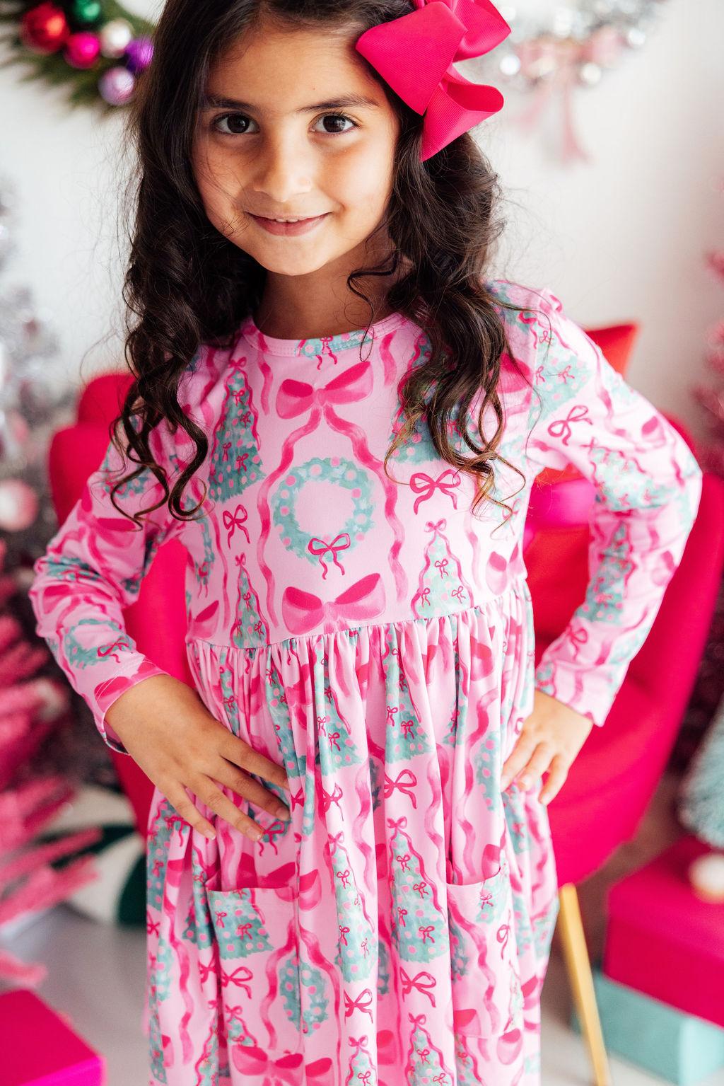 Jingle Bows L/S Pocket Twirl Dress