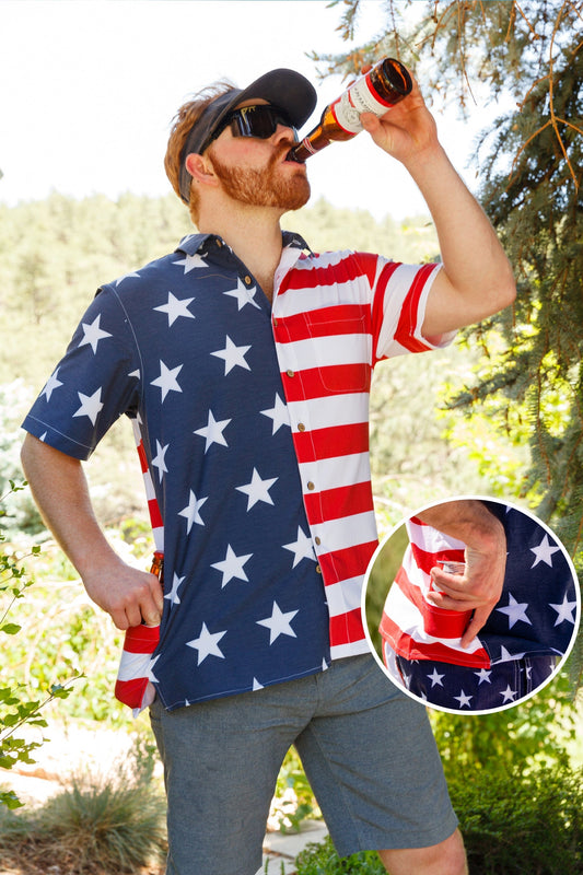 The Johnny Adams | Men's American Flag Stretch Hawaiian Shirt - Shinesty