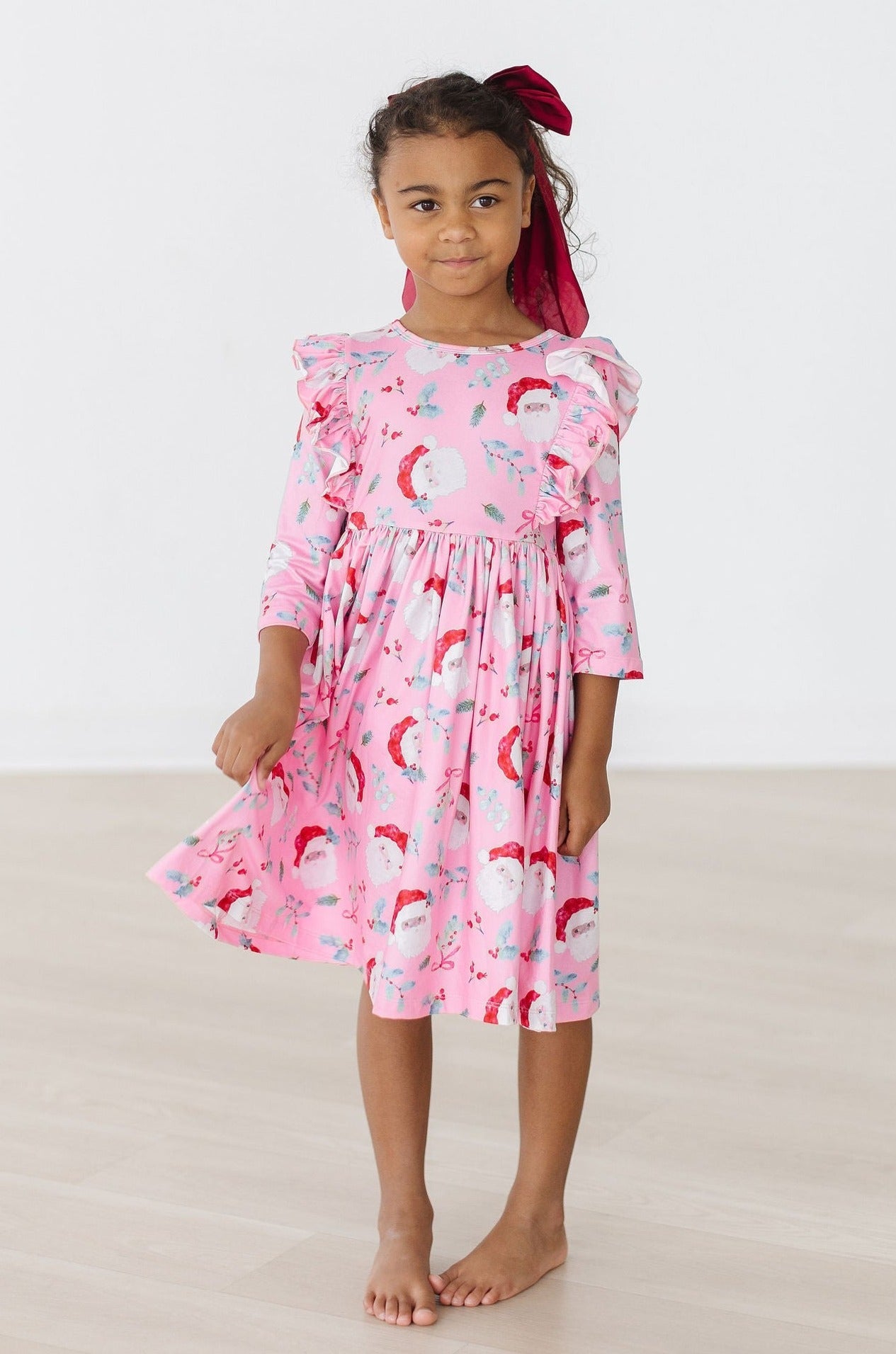 Jolly Old Saint Nick 3/4 Sleeve Ruffle Twirl Dress