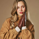 Julietta (brown) - Lambskin leather gloves with plush rabbit fur lining and touchscreen feature