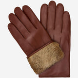 Julietta (brown) - Lambskin leather gloves with plush rabbit fur lining and touchscreen feature