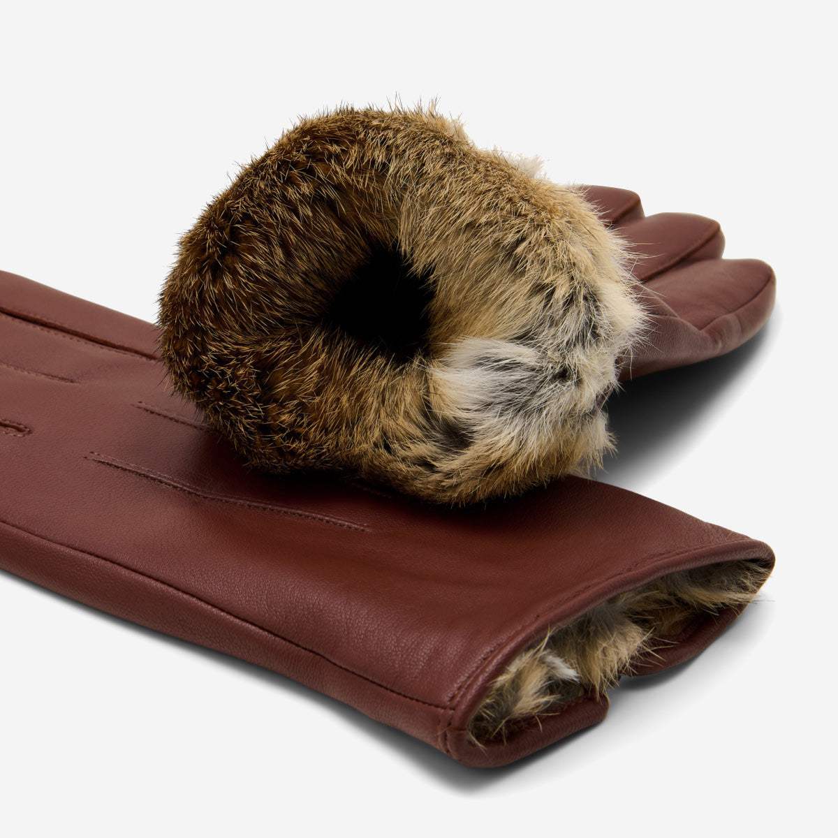 Julietta (brown) - Lambskin leather gloves with plush rabbit fur lining and touchscreen feature