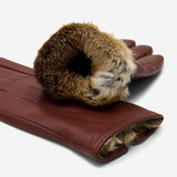 Julietta (brown) - Lambskin leather gloves with plush rabbit fur lining and touchscreen feature