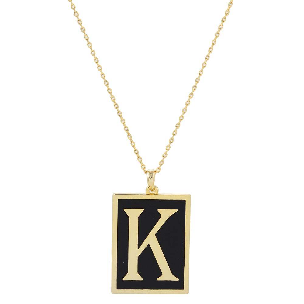 Gold Dipped Enamel Rectangle Monogram Pendant Necklace - Madeline Love - Flyclothing LLC