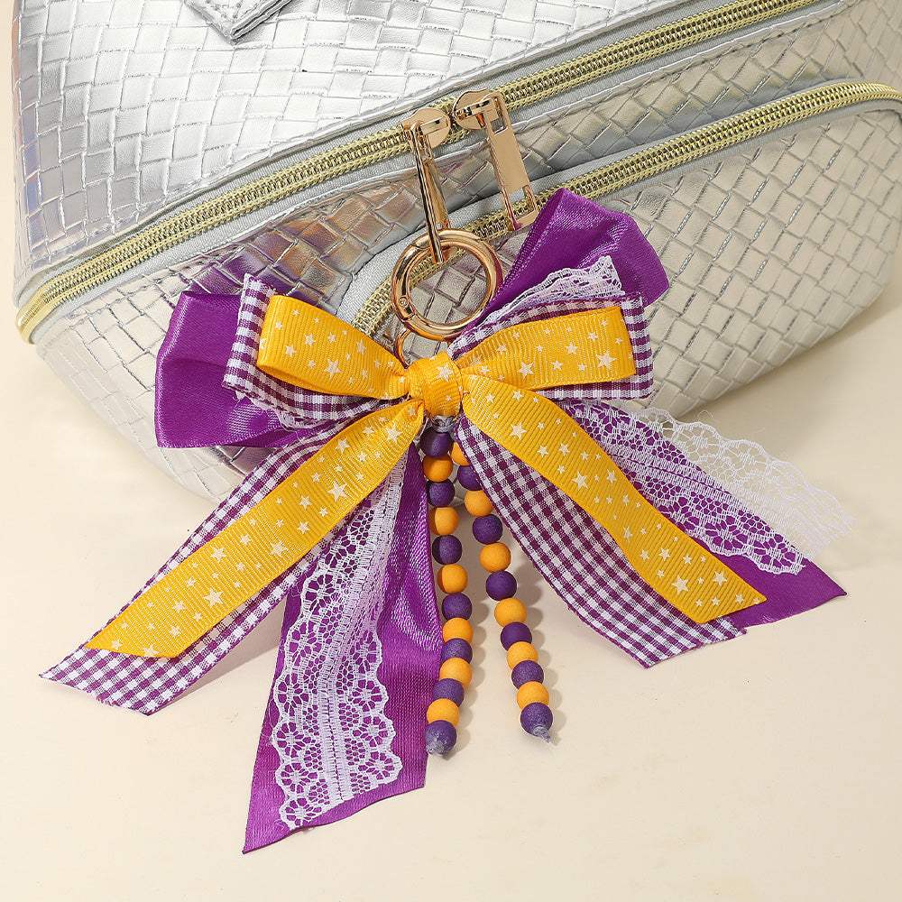 Game Day Theme Triple Layered Bow Bag Charm Keychain Bag Charm - Madeline Love - Flyclothing LLC