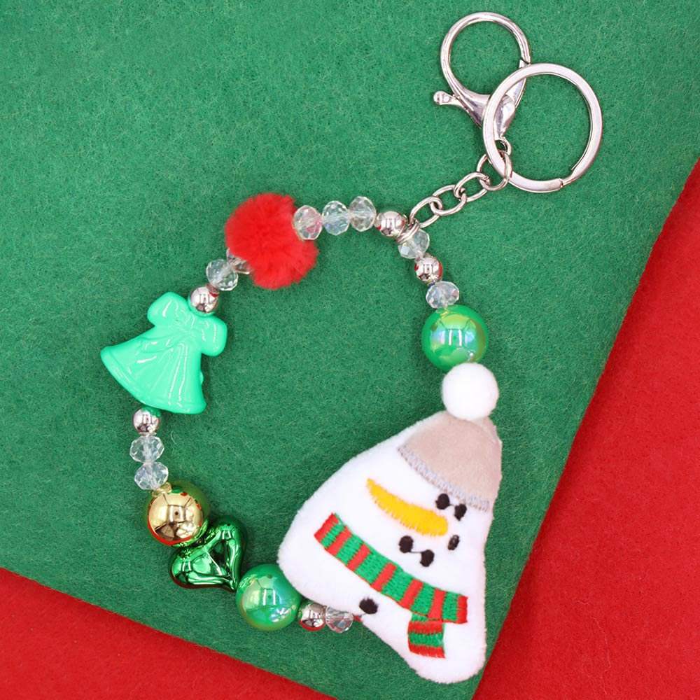 Snowman Plush Doll Pointed Charm Beaded Stretch Christmas Keychain - Madeline Love - Flyclothing LLC