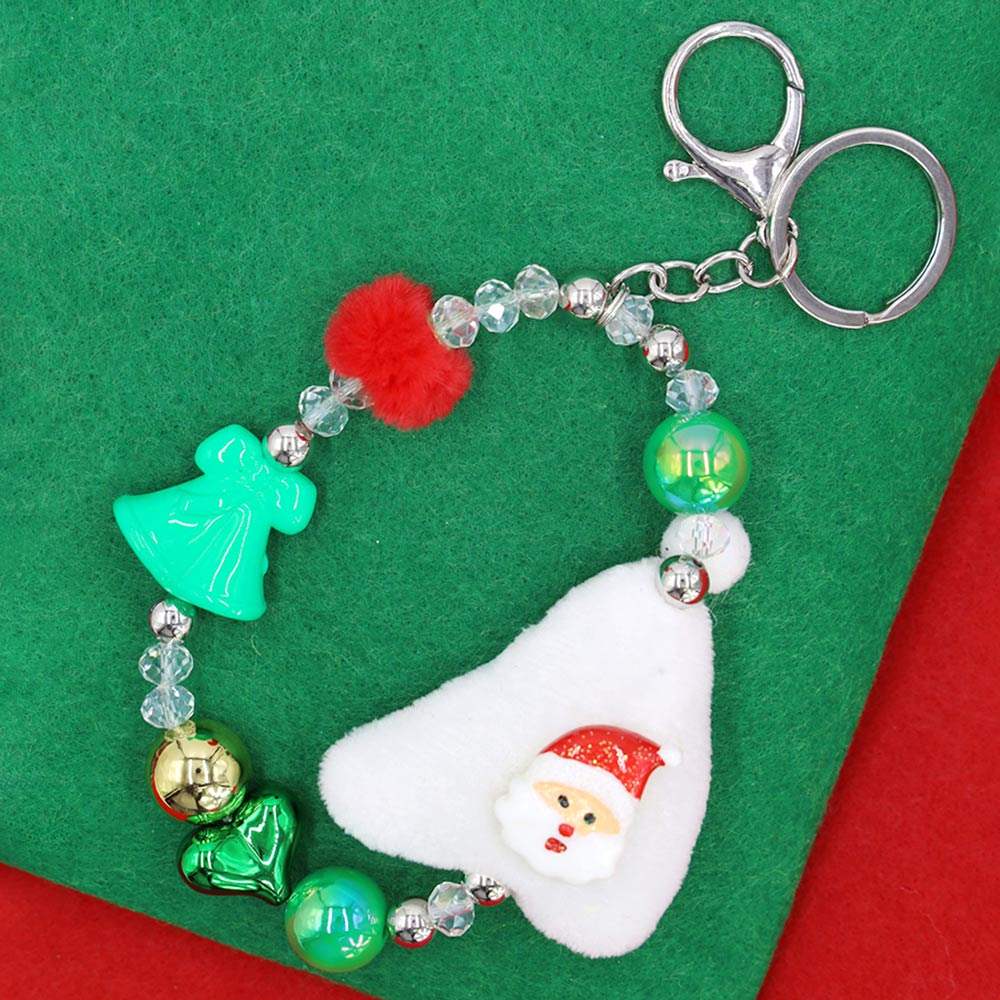 Snowman Plush Doll Pointed Charm Beaded Stretch Christmas Keychain - Madeline Love - Flyclothing LLC