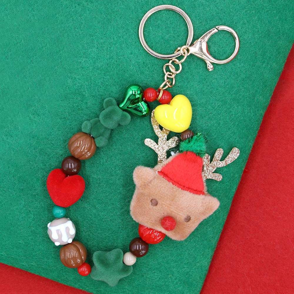 Rudolph Plush Doll Pointed Charm Beaded Stretch Christmas Keychain - Madeline Love - Flyclothing LLC