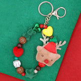 Rudolph Plush Doll Pointed Charm Beaded Stretch Christmas Keychain - Madeline Love - Flyclothing LLC