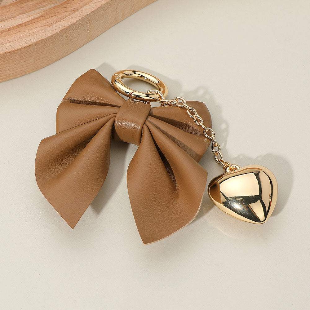 Faux Leather Bow Metal Heart Drop Keychain Bag Charm - Madeline Love - Flyclothing LLC