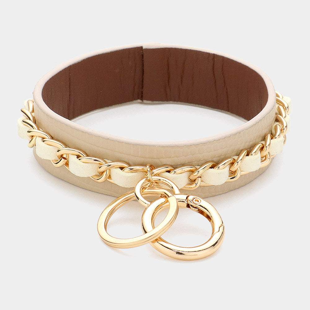 Metal Chain Detail Faux Leather Banlge Keychain / Bracelet - Madeline Love - Flyclothing LLC