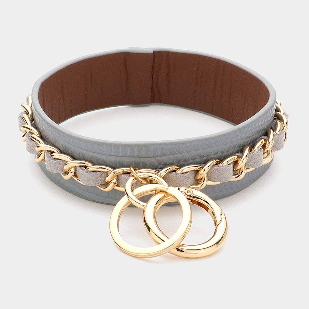 Metal Chain Detail Faux Leather Banlge Keychain / Bracelet - Madeline Love - Flyclothing LLC