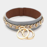 Metal Chain Detail Faux Leather Banlge Keychain / Bracelet - Madeline Love - Flyclothing LLC