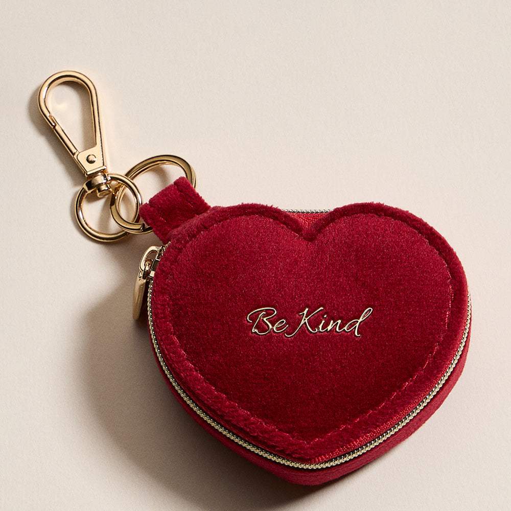 BE KIND Embroidered Heart Shaped Travel Jewelry Case Keychain Bag Charm - Madeline Love - Flyclothing LLC