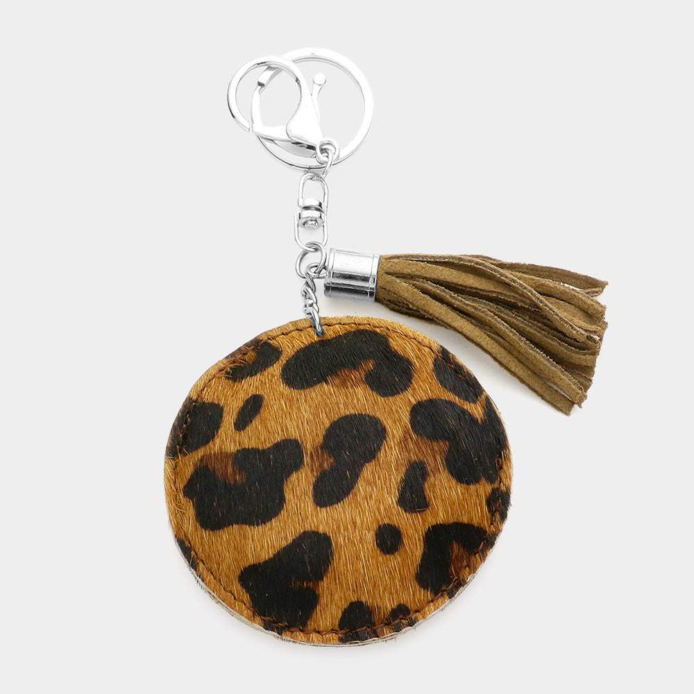 Leopard Patterned Genuine Fur Calf Round Tassel Keychain - Madeline Love - Flyclothing LLC
