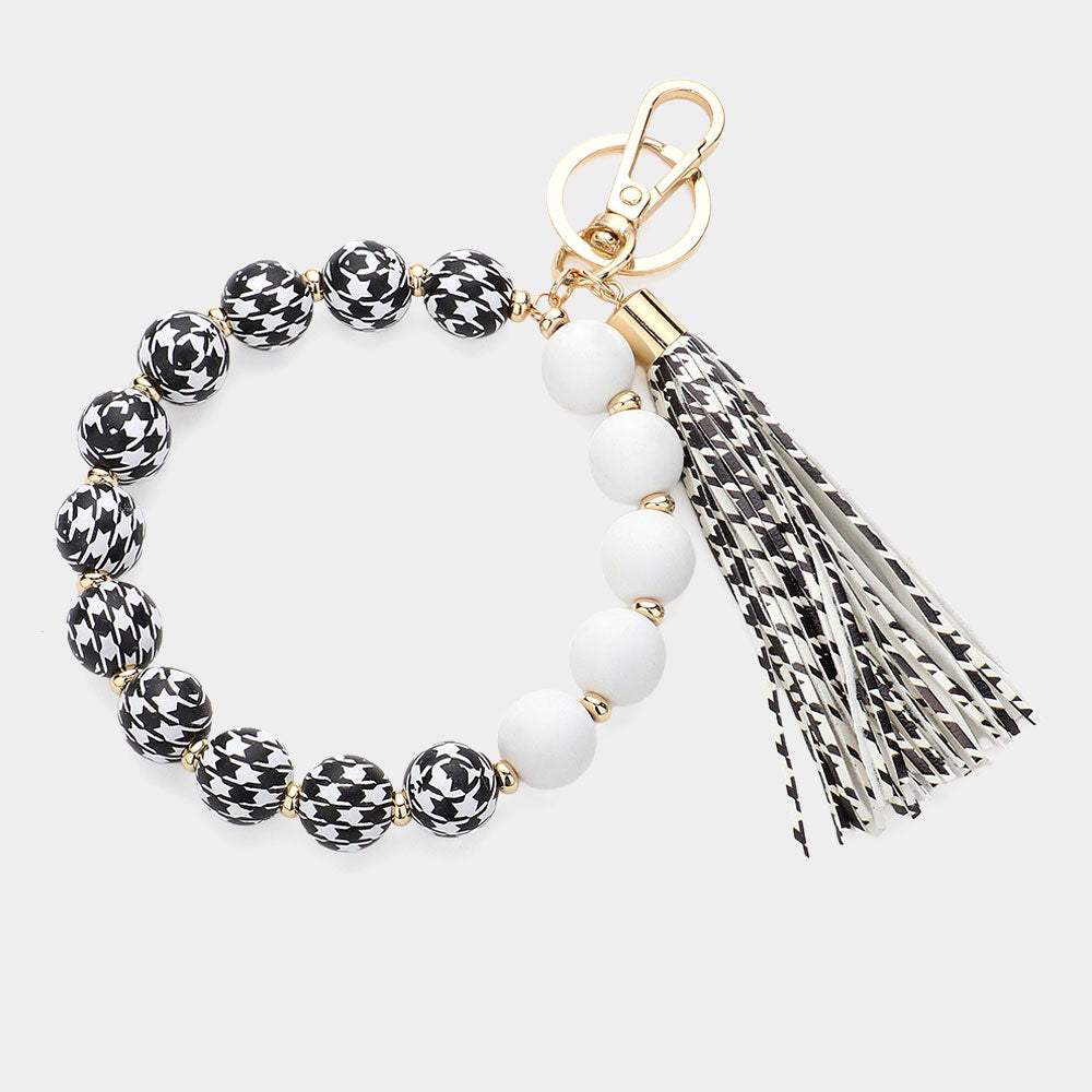 Houndstooth Patterned Beaded Tassel Keychain / Bracelet - Madeline Love - Flyclothing LLC