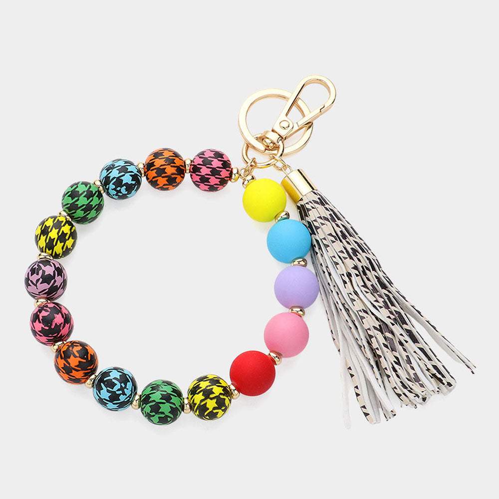 Houndstooth Patterned Beaded Tassel Keychain / Bracelet - Madeline Love - Flyclothing LLC