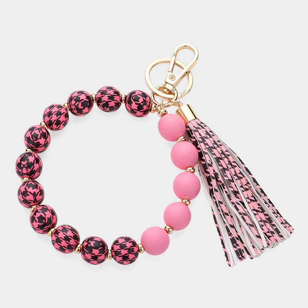 Houndstooth Patterned Beaded Tassel Keychain / Bracelet - Madeline Love - Flyclothing LLC