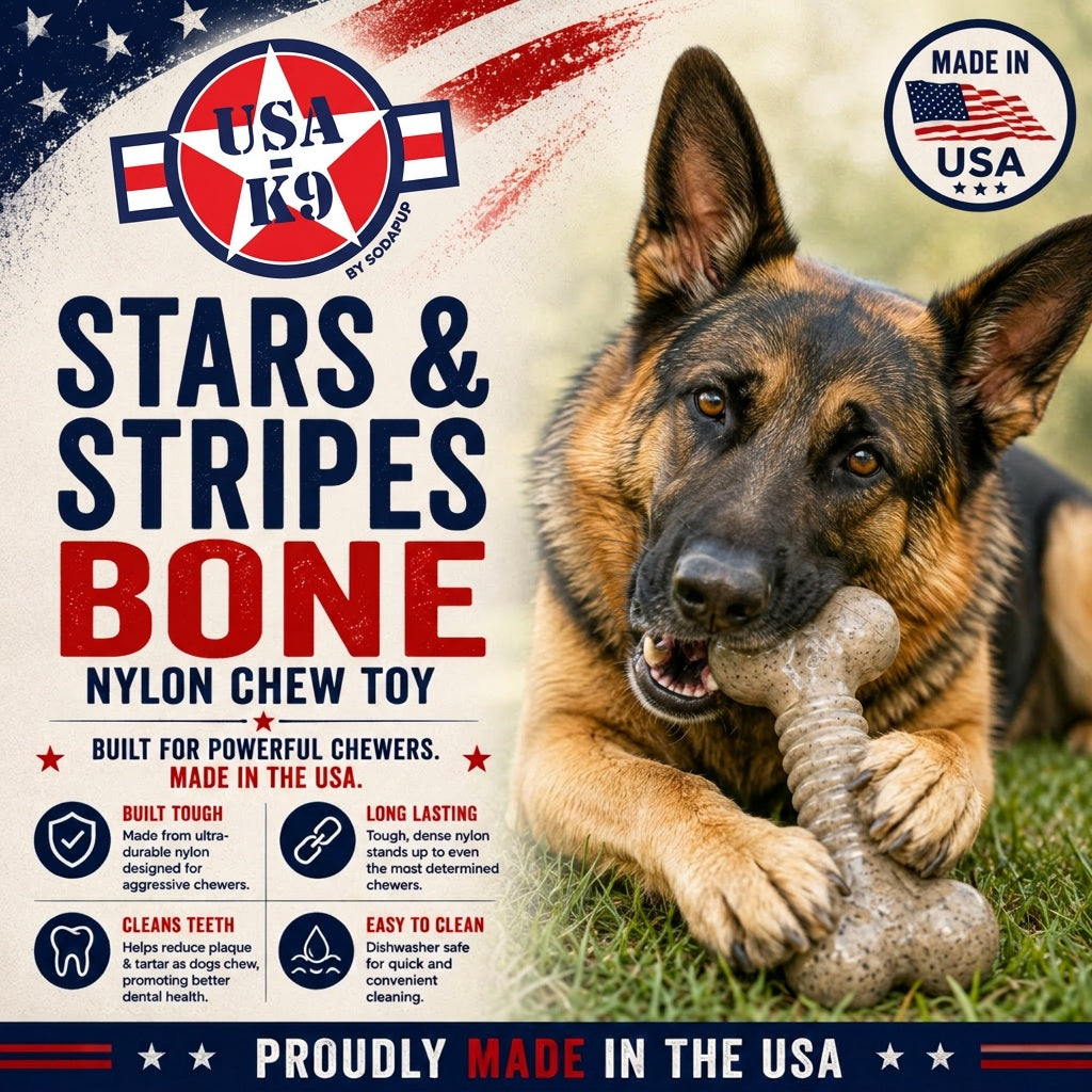 USA-K9 Stars and Stripes Bone Nylon Dog Chew Toy for Aggressive Chewers | USA Made - SodaPup/True Dogs, LLC - Flyclothing LLC