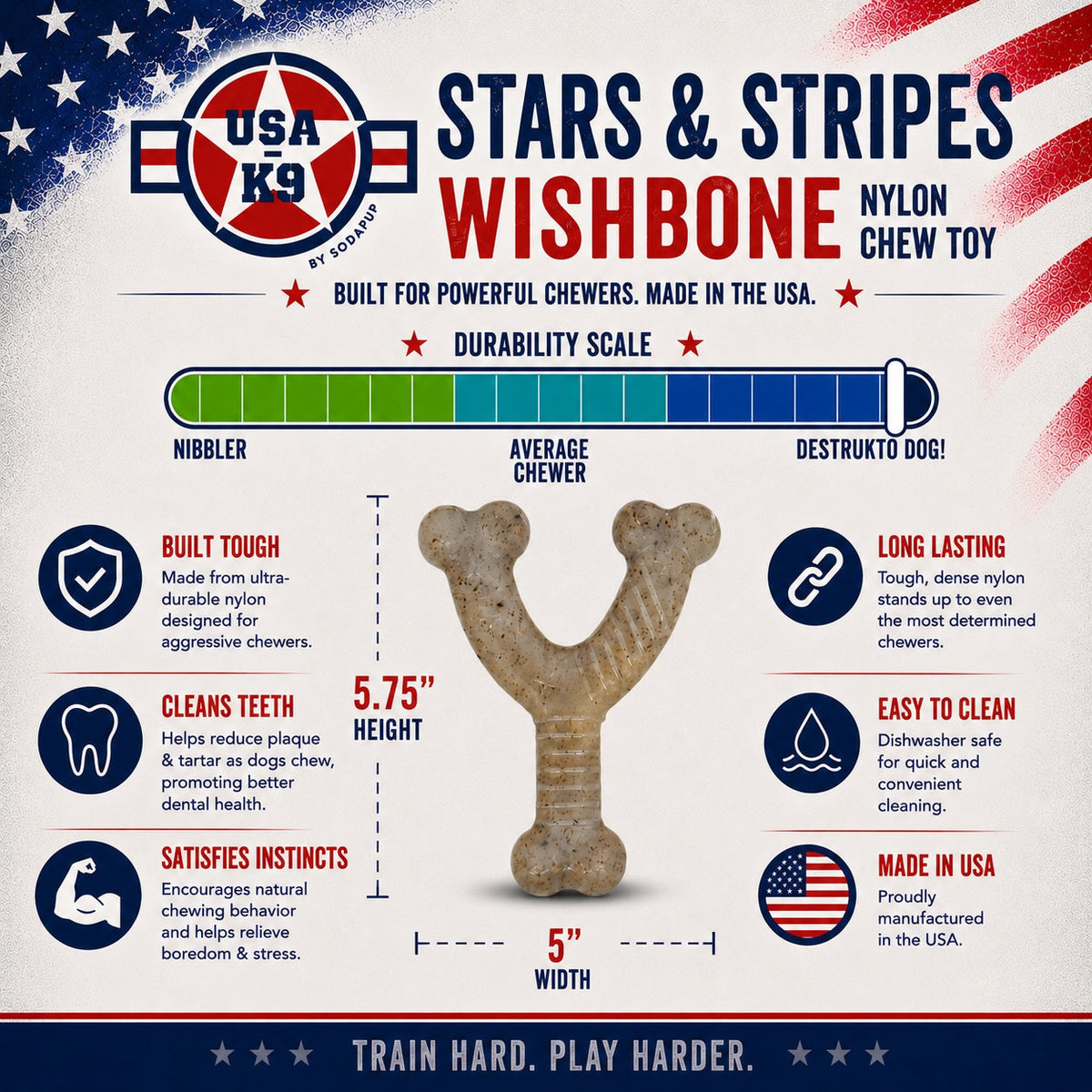 USA-K9 Stars and Stripes Wishbone Nylon Dog Chew Toy for Aggressive Chewers | USA Made - SodaPup/True Dogs, LLC - Flyclothing LLC