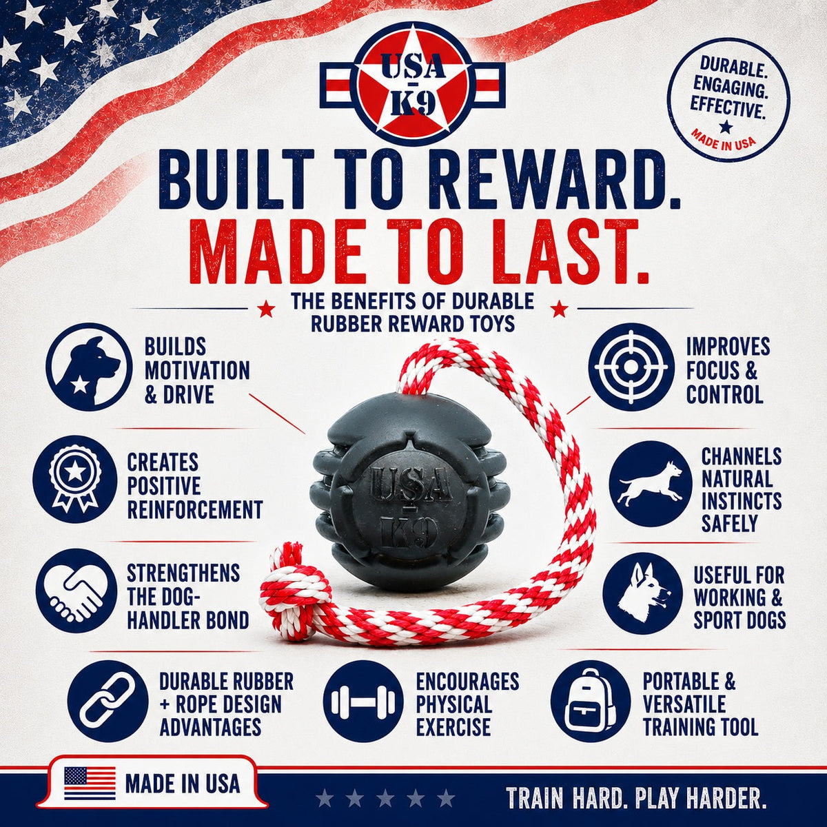 USA-K9 Magnum Stars and Stripes Rubber Dog Toy | K9 Handler Reward Toy | USA Made - SodaPup/True Dogs, LLC - Flyclothing LLC