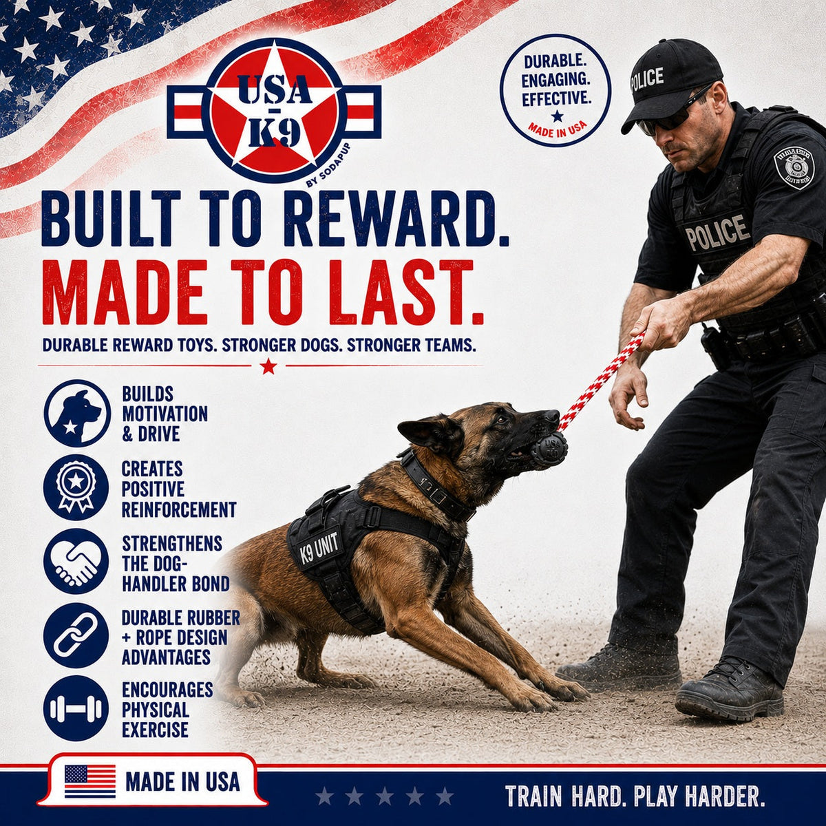 USA-K9 Magnum Stars and Stripes Rubber Dog Toy | K9 Handler Reward Toy | USA Made - SodaPup/True Dogs, LLC - Flyclothing LLC