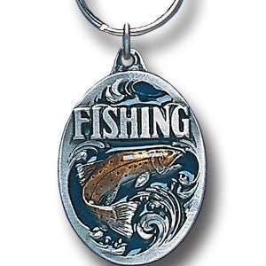 Fishing with Trout Metal Key Chain with Enameled Details - Siskiyou Originals - Flyclothing LLC