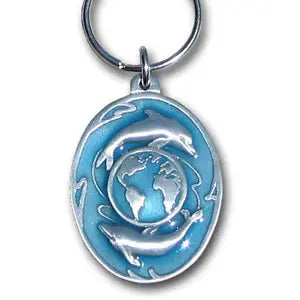 Dolphins and Earth Metal Key Chain with Enameled Details - Siskiyou Originals - Flyclothing LLC