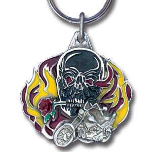 Flaming Skull Metal Key Chain with Enameled Details - Siskiyou Originals - Flyclothing LLC