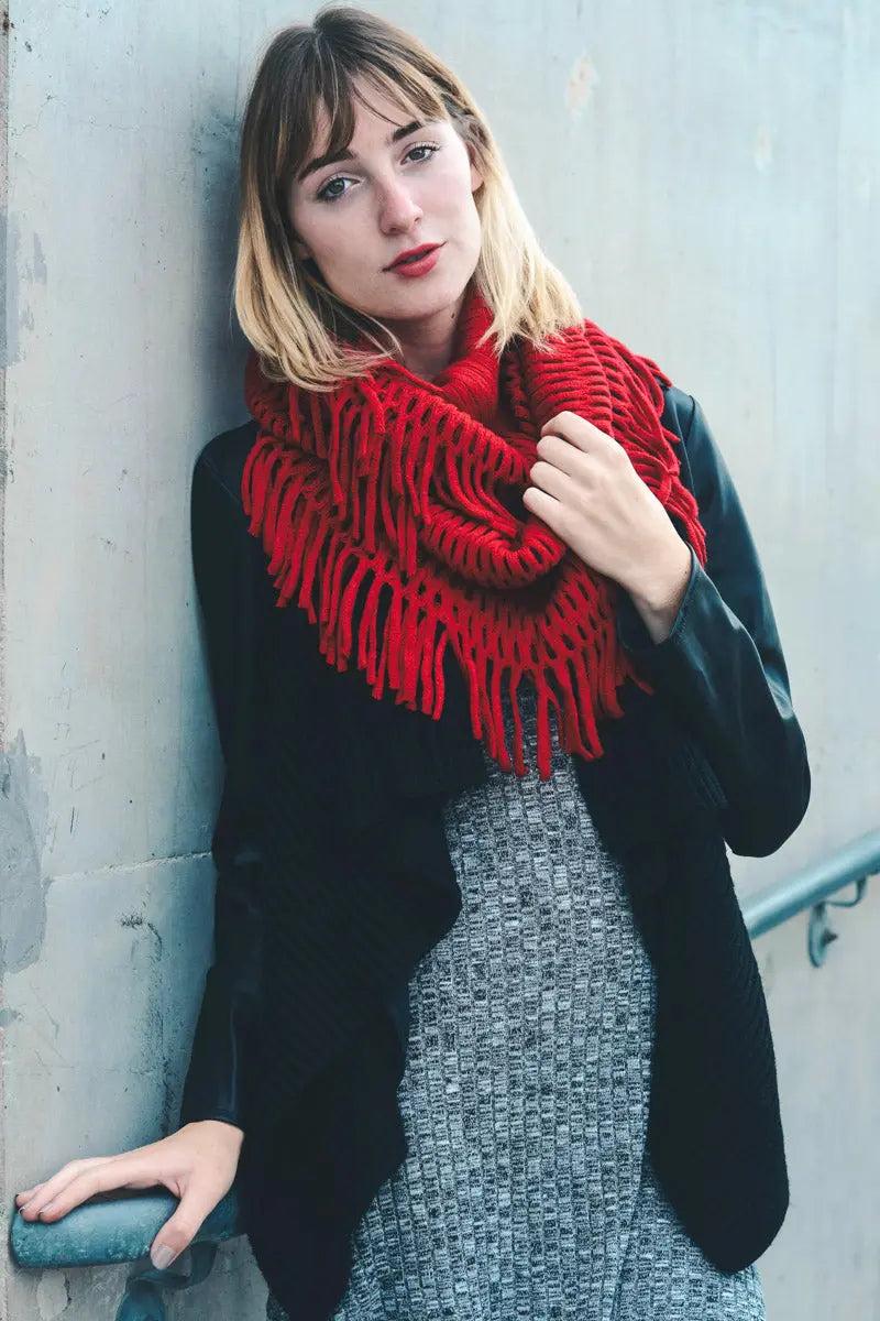 Fuzzy Chenille Tassel Infinity Scarf - Boho Clothing and Accessories - Flyclothing LLC