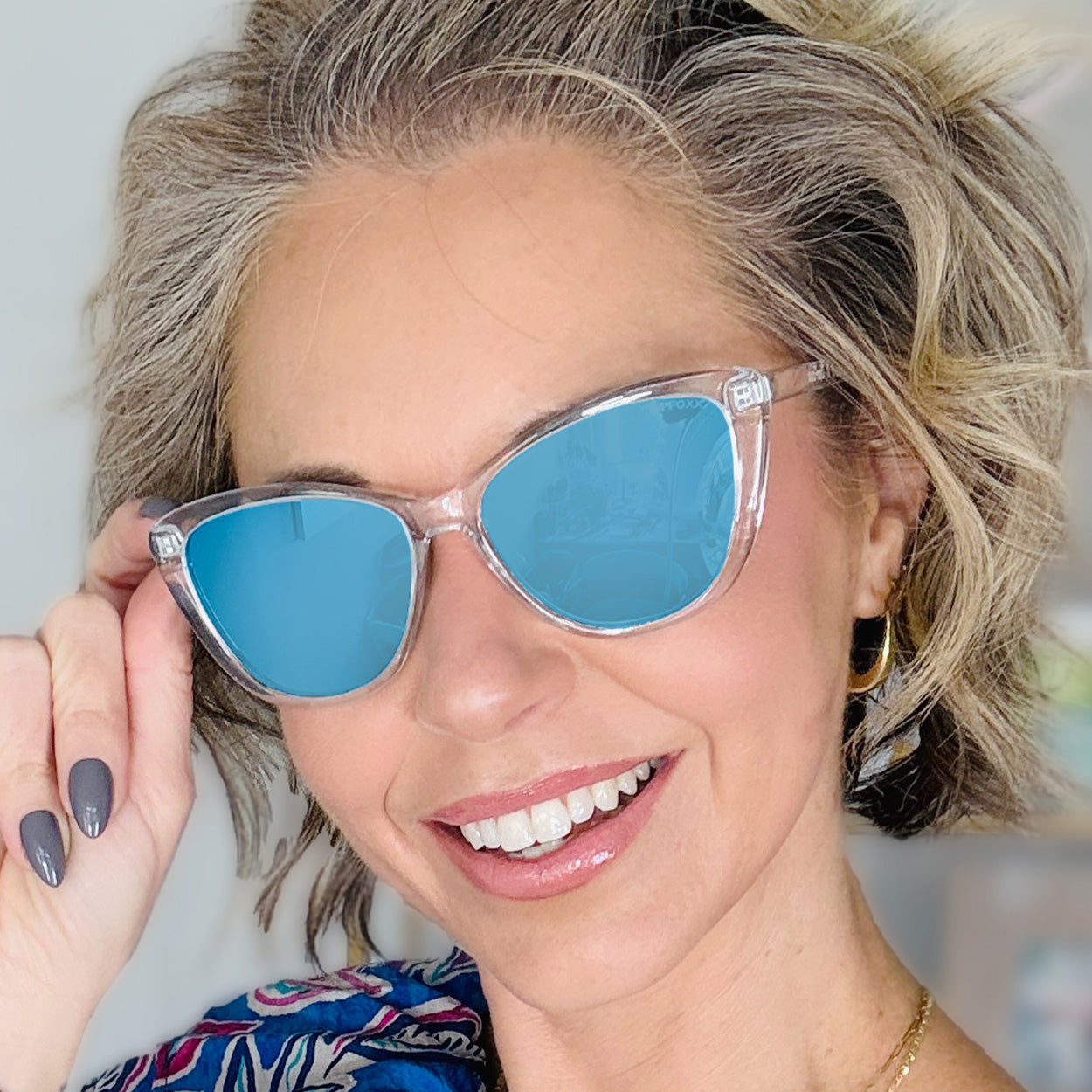 Kara - Mirrored Blue Cat Eye Sunglasses - TopFoxx - Flyclothing LLC