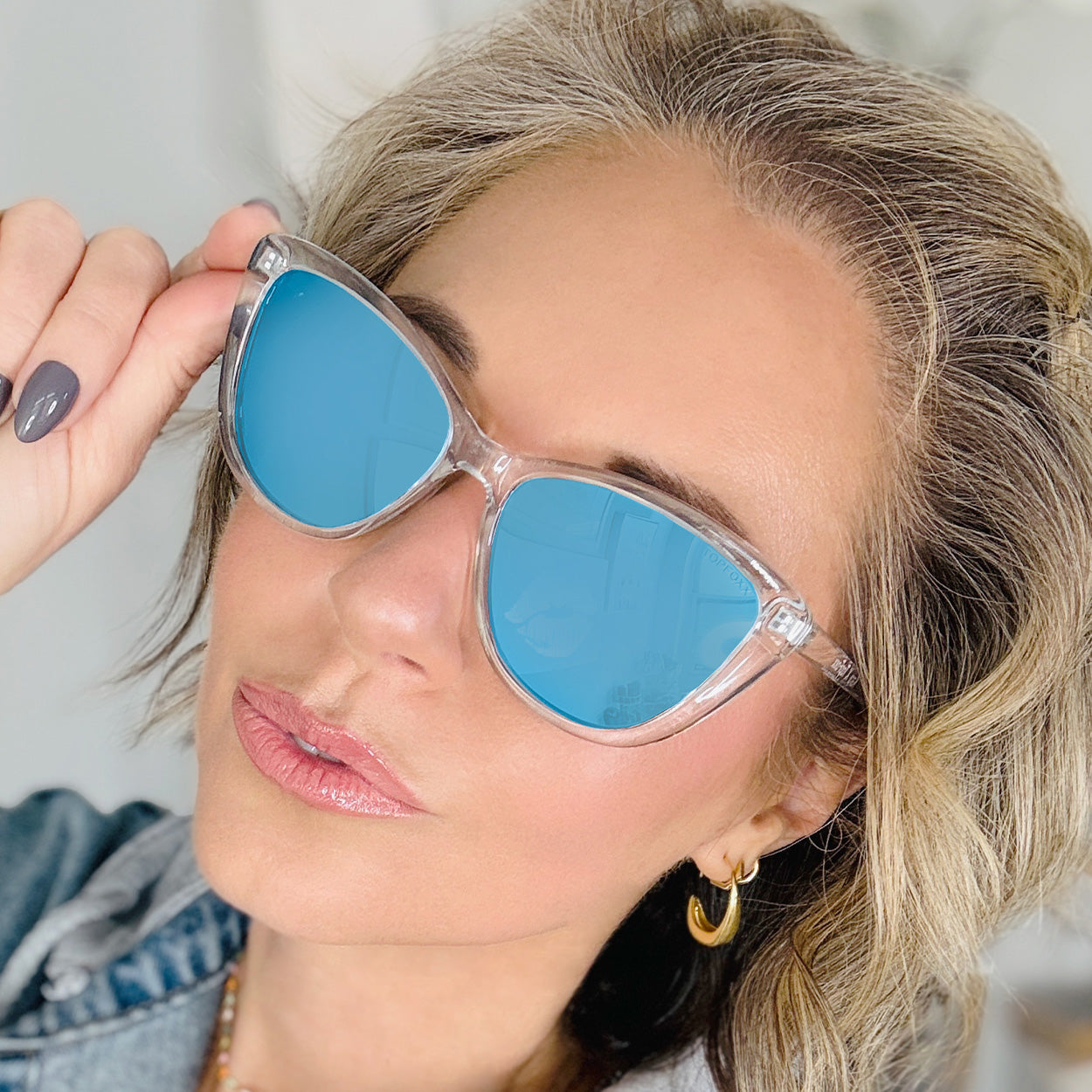 Kara - Mirrored Blue Cat Eye Sunglasses - TopFoxx - Flyclothing LLC