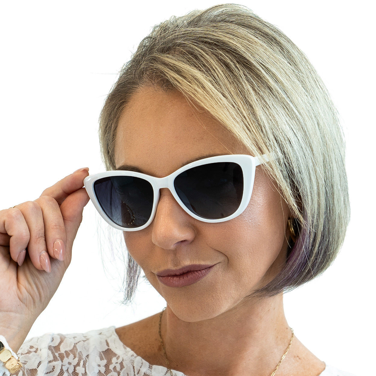 Kara - White Cat Eye Sunglasses - TopFoxx - Flyclothing LLC
