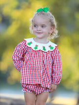 Christmas Tree Embroidery Red Gingham Long Sleeve Baby Girl Bloomers Set - Rylee Faith Designs - Flyclothing LLC