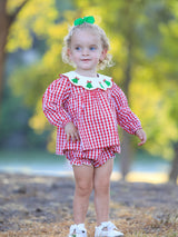 Christmas Tree Embroidery Red Gingham Long Sleeve Baby Girl Bloomers Set - Rylee Faith Designs - Flyclothing LLC