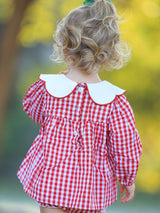 Christmas Tree Embroidery Red Gingham Long Sleeve Baby Girl Bloomers Set - Rylee Faith Designs - Flyclothing LLC
