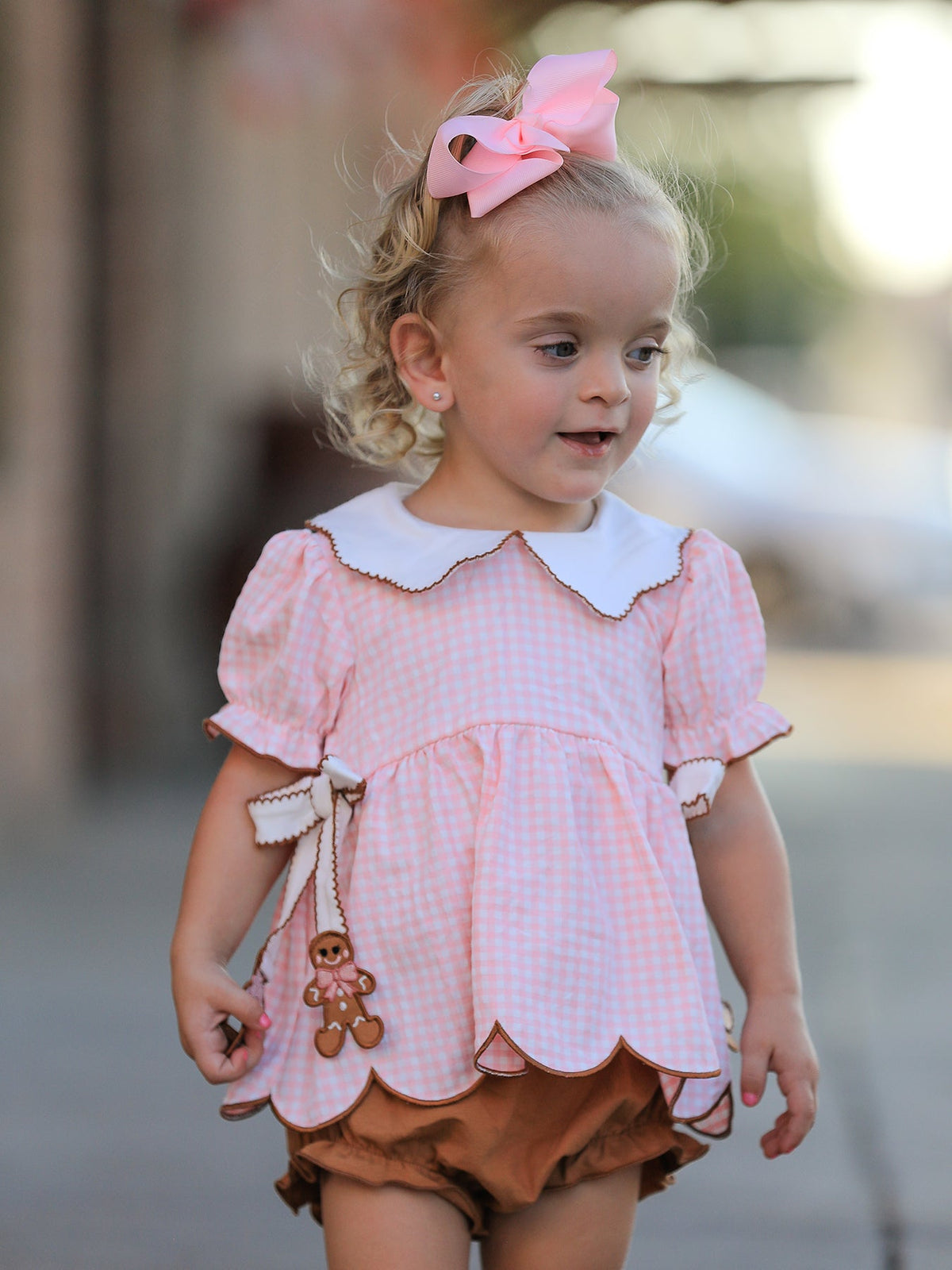 Christmas Girls Gingerbread Peter Pan Collar Bloomer Set - Rylee Faith Designs - Flyclothing LLC