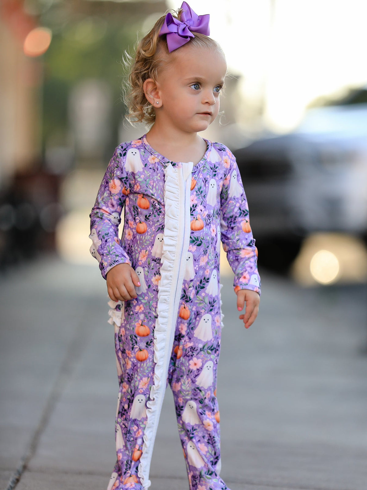 Halloween Ghost Pumpkin Girls Romper Ruffle Zipper - Rylee Faith Designs - Flyclothing LLC