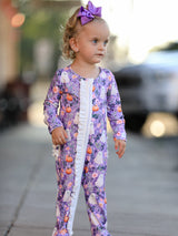 Halloween Ghost Pumpkin Girls Romper Ruffle Zipper - Rylee Faith Designs - Flyclothing LLC