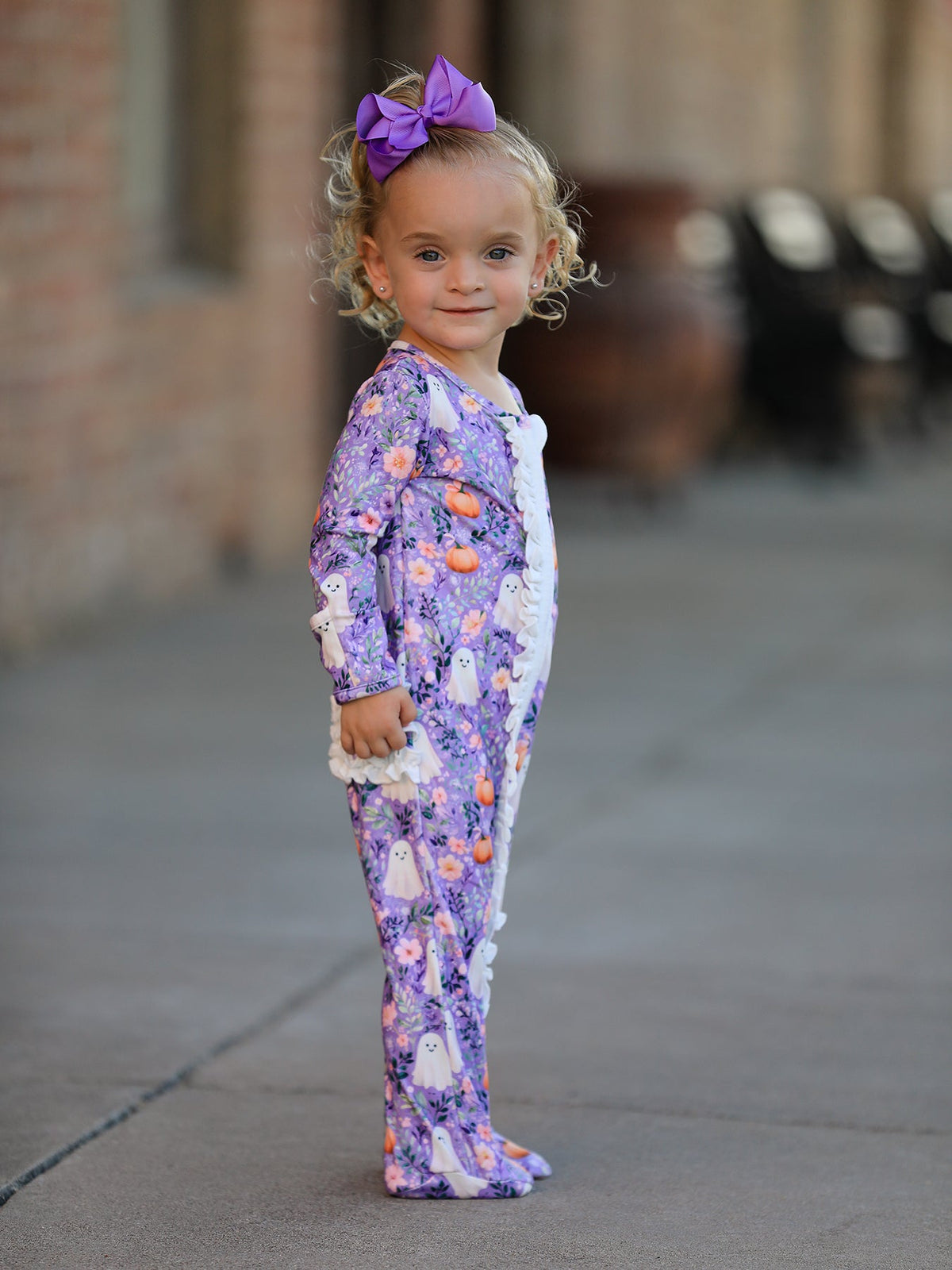 Halloween Ghost Pumpkin Girls Romper Ruffle Zipper - Rylee Faith Designs - Flyclothing LLC