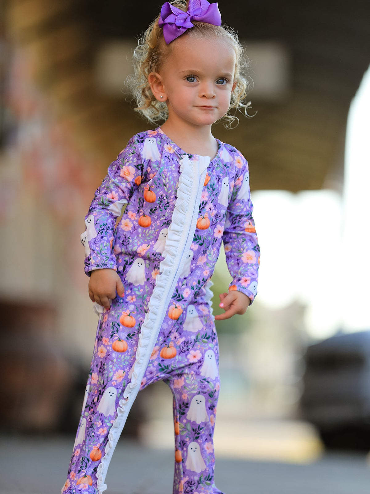 Halloween Ghost Pumpkin Girls Romper Ruffle Zipper - Rylee Faith Designs - Flyclothing LLC