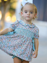 Sage Green Floral Smocked Girl Bloomer Set - Rylee Faith Designs - Flyclothing LLC
