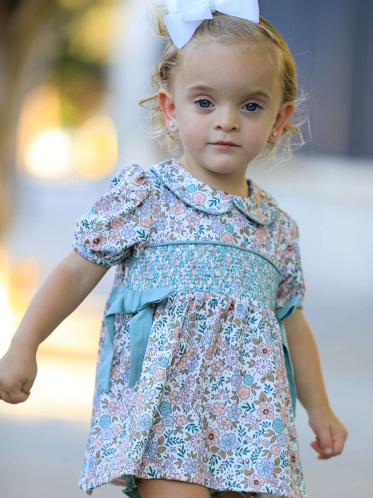 Sage Green Floral Smocked Girl Bloomer Set - Rylee Faith Designs - Flyclothing LLC