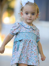 Sage Green Floral Smocked Girl Bloomer Set - Rylee Faith Designs - Flyclothing LLC