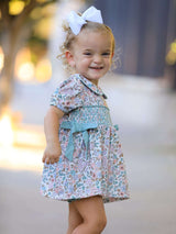 Sage Green Floral Smocked Girl Bloomer Set - Rylee Faith Designs - Flyclothing LLC