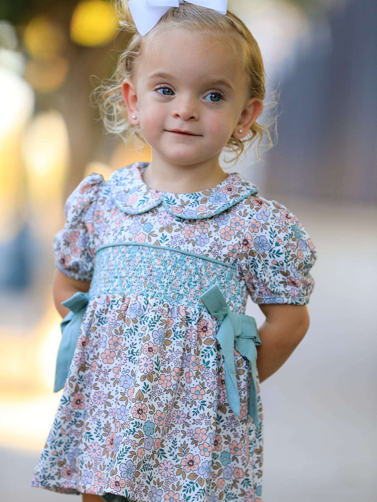 Sage Green Floral Smocked Girl Bloomer Set - Rylee Faith Designs - Flyclothing LLC