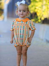 Fall Floral Stripe Baby Girls Romper Petals Collar Smocked