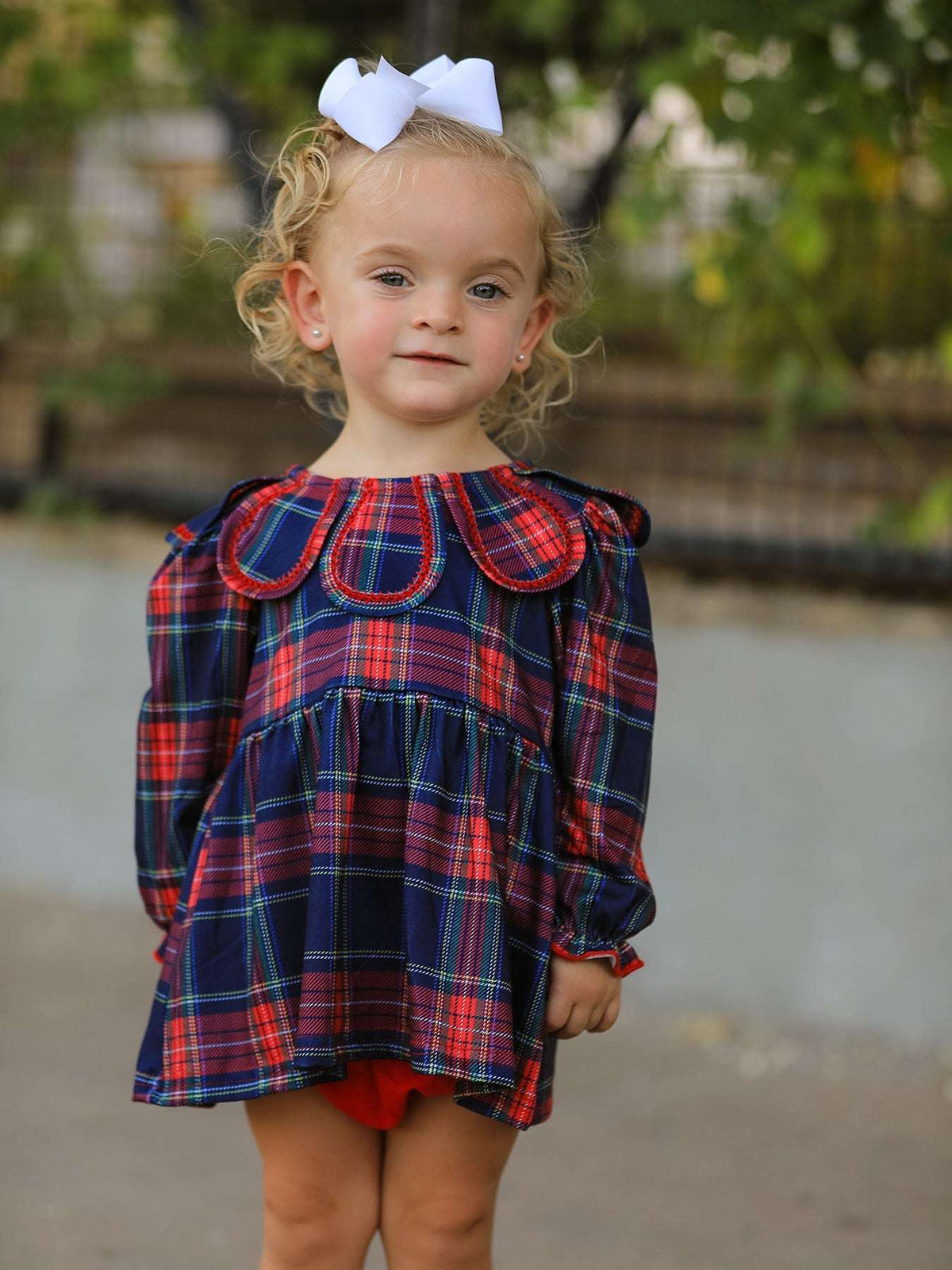 Fall Plaid Girl Set Petal Collar Puff Sleeve Bloomer - Rylee Faith Designs - Flyclothing LLC