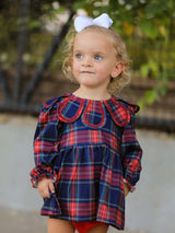 Fall Plaid Girl Set Petal Collar Puff Sleeve Bloomer - Rylee Faith Designs - Flyclothing LLC