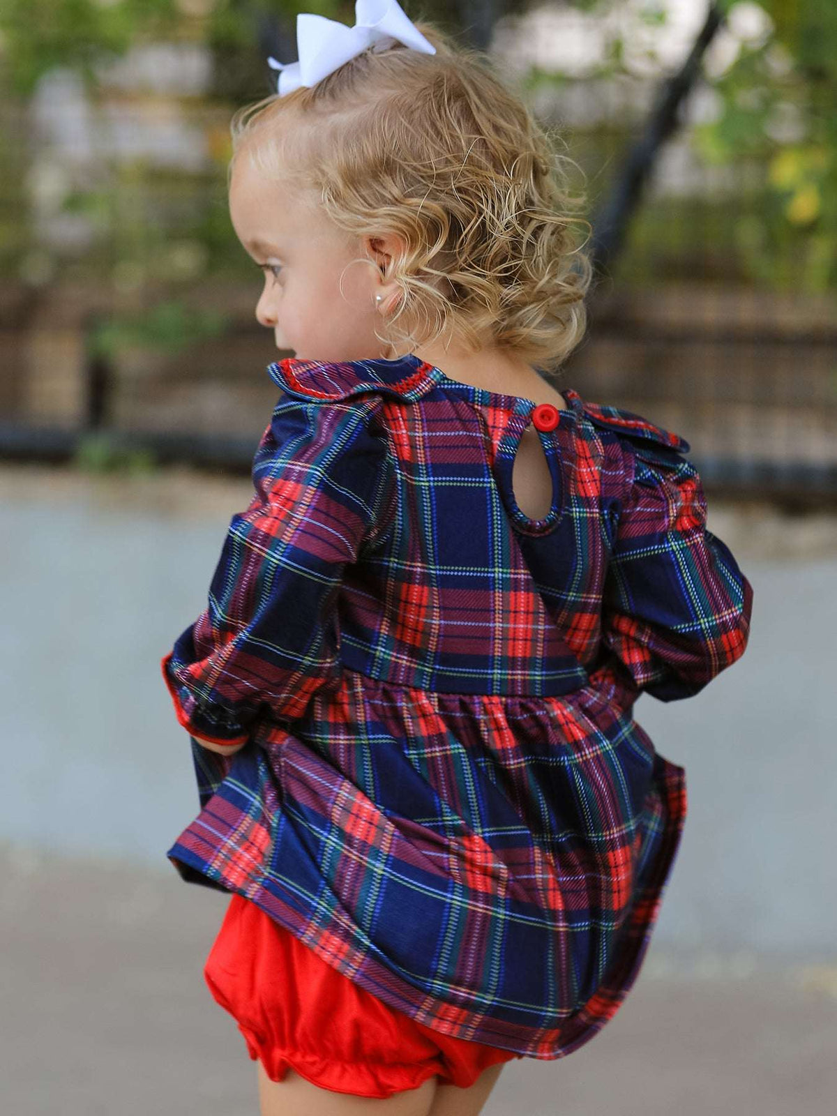 Fall Plaid Girl Set Petal Collar Puff Sleeve Bloomer - Rylee Faith Designs - Flyclothing LLC